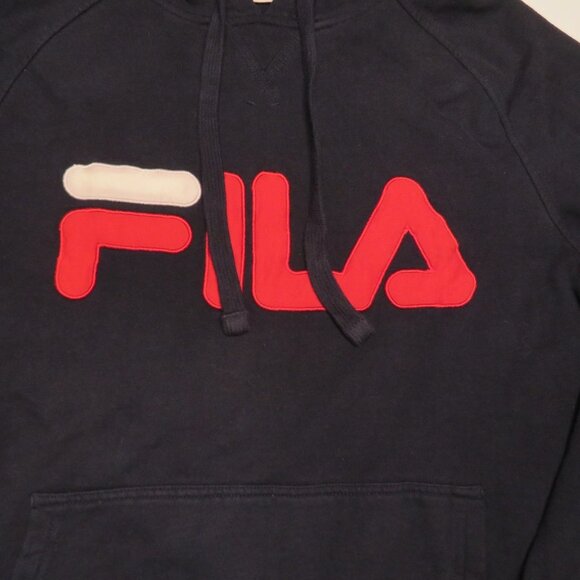 Fila Hoodie Mens Small Blue Pullover Spellout Logo Sport Sweatshirt Cotton - Picture 4 of 6